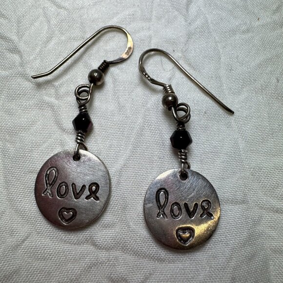 Handcrafted 925 Silver Love Heart Dangle Earrings With Beads Double sided - Picture 2 of 4